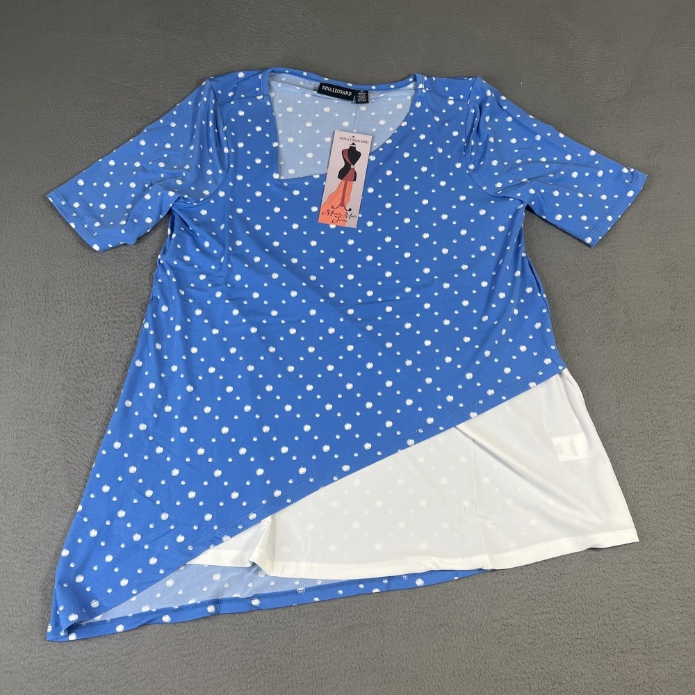 Nina Leonard Shirt Womens Medium Miracle Matte Jersey Waterfall Polka Dot Top